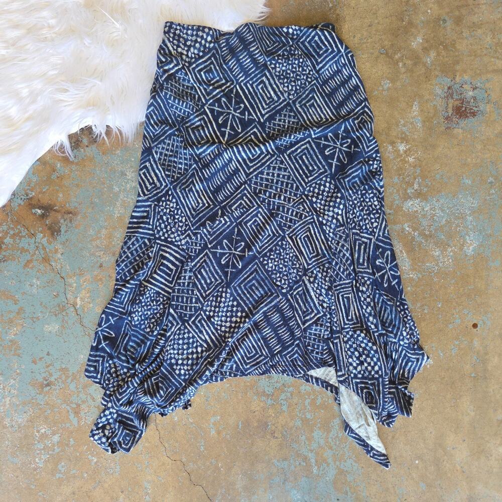 Ralph Lauren Printed Handkerchief Hem Midi Skirt Size S Blue White Linen Blend - Picture 8 of 8
